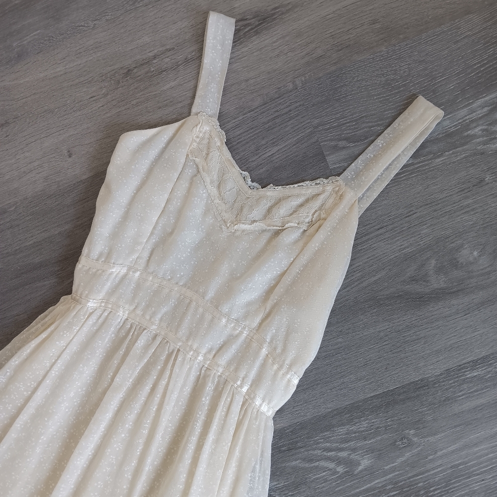 . Vintage Handmade Small Batch Cotton Lace Tie Back Prairie Maxi Slip Dress . - Picture 15 of 16